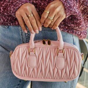 Pink Quilted Women's Handbag with Gold Hardware